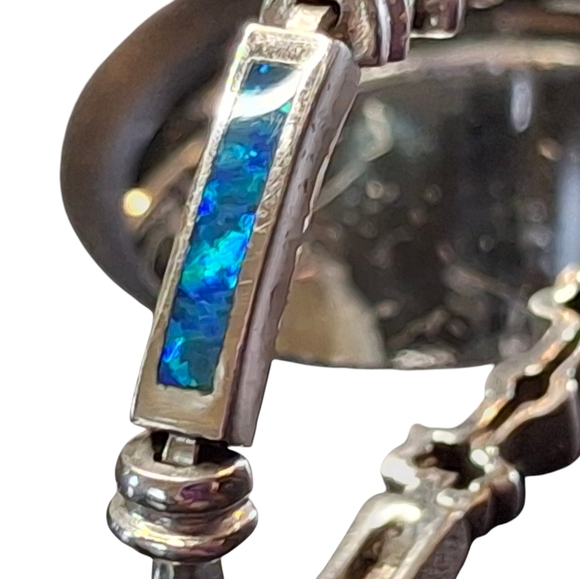 925 Sterling Silver Lab Grown Created Opal Bars 7 inch Chain Gemstone Diamond - Picture 13 of 13